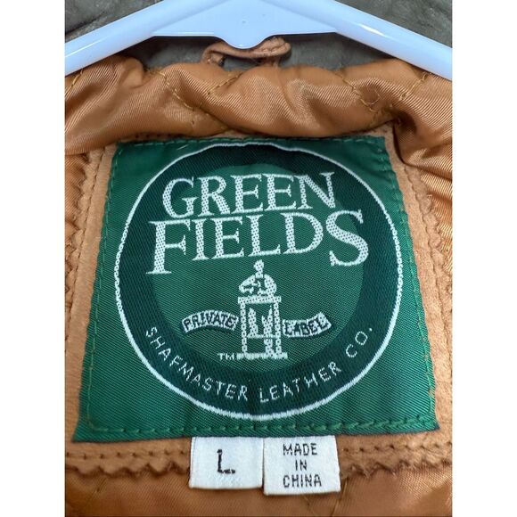 Rare Vintage Green Fields Men’s Leather Bomber Jacket Size L Lined Tan Brown - Picture 11 of 14